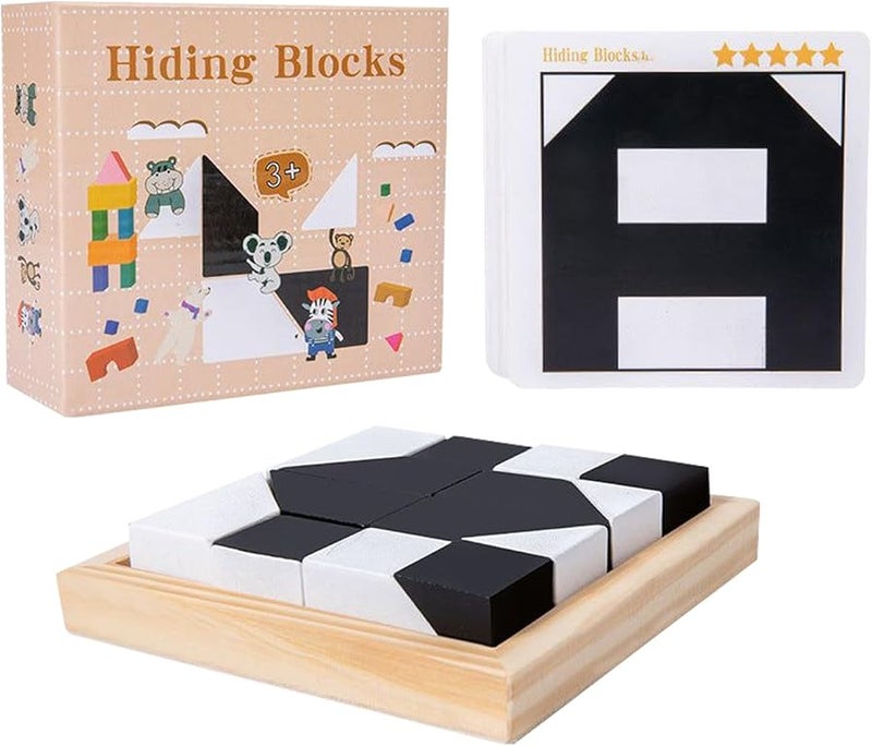 لغز كتل خشبية منطقي مع 40 بطاقة أسئلة، مؤقت أزرق، جرس، لعبة تحفيز الدماغ - Image 1